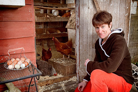 Woman with her chickens